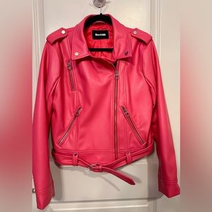 BLACKMILK PINK VEGAN LEATHER MOTO JACKET - (US SIZE 12)